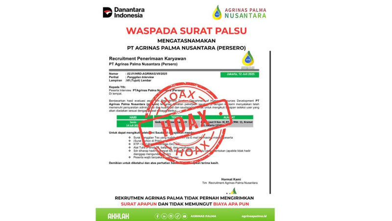 PT Agrinas Palma Nusantara Issues Warning on Recruitment Fraud: Beware of Fake Letters and Accounts